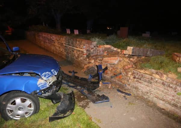 A motorist was arrested last night after crashing a car into a wall   Pictures: Eddie Mitchell