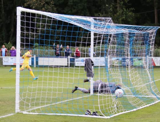 Sam Cole fires Hastings United in front away to Herne Bay on Saturday. Picture courtesy Scott White