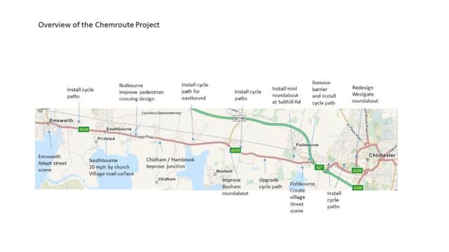 A map of the Chichester-Emsworth cycle route SUS-150928-120110001