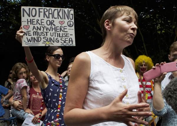 Green MP Caroline Lucas at a fracking protest in Balcombe in 2013
