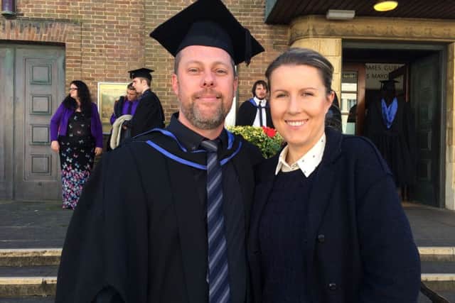 Gordon Hincks with partner Anna Bronska at Northbrook College's graduation ceremony in Worthnig SUS-150210-154132001