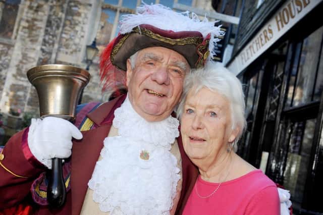 Rye Town Crier  Rex Swain celebrates sixty years of marriage to his wife Rita. SUS-150930-132800001