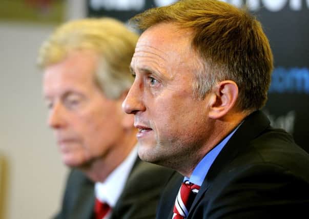 Crawley Town FC unveil new manager Mark Yates (right), with chief executive Michael Dunford (left) 19-05-2015.  SR1510604. Pic by Steve Robards SUS-150519-152824001