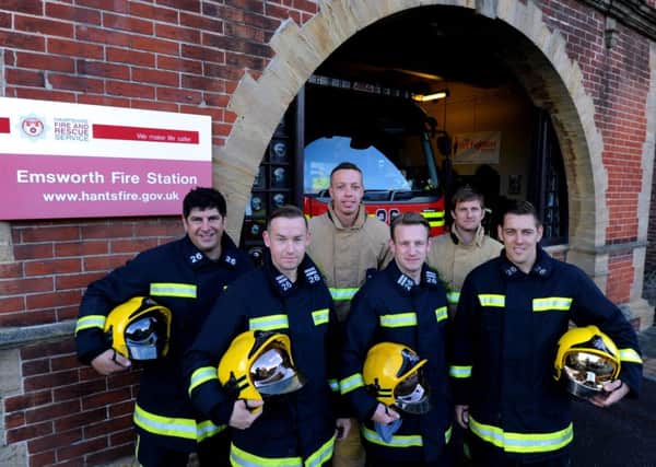 The crew outside Emsworth Fire Station. Lee Merrett, Chris Nevers, Dave Dobrijevic, Phil Lamb, Ross Merry, and Tom Davies ks1500473-1