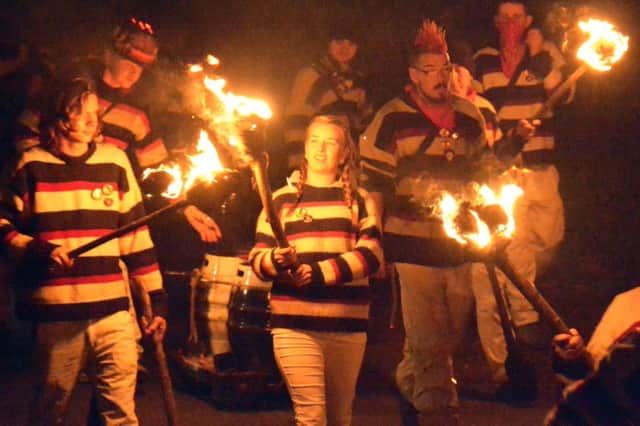 Ninfield Bonfire Society procession, bonfire and fireworks October 10th 2015. SUS-151110-144949001