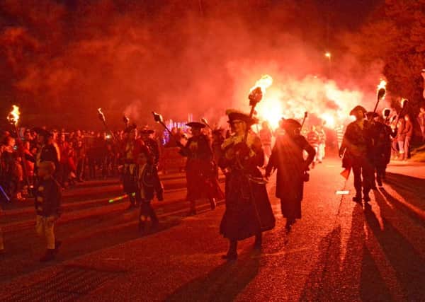 Ninfield Bonfire Society procession, bonfire and fireworks October 10th 2015. SUS-151110-145642001