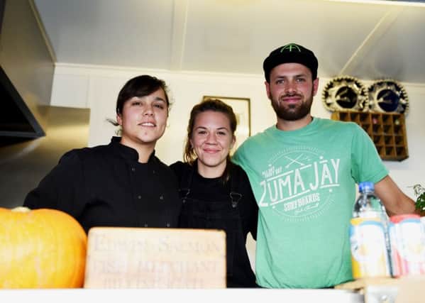Chef Laura Sylvester and team Emily Walter and Guy Marchant-Lane in the Boca Loca van