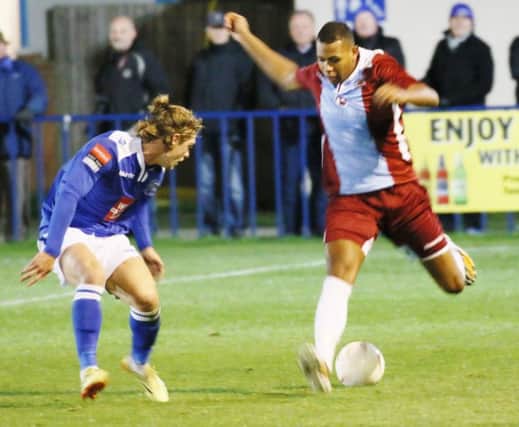 Jack Harris on the ball for Hastings United against Tonbridge Angels on Tuesday night. Picture courtesy Joe Knight