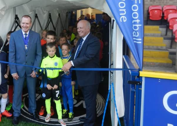 Matthew Major (left) and Greg Dyke (right) officially open the Sussex FA's 3G surface.