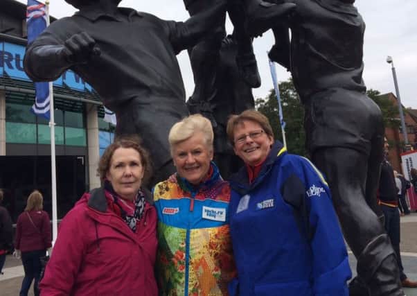 Julie Gillson, Jenny Hicklin and Margaret Murphy outside Twickenham Stadium
