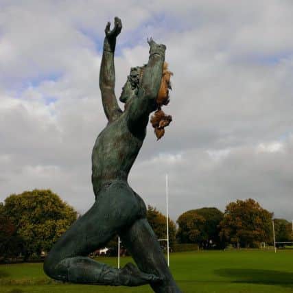A dead pheasant has been hung from the statue of Spartacus at Chichester Festival Theatre