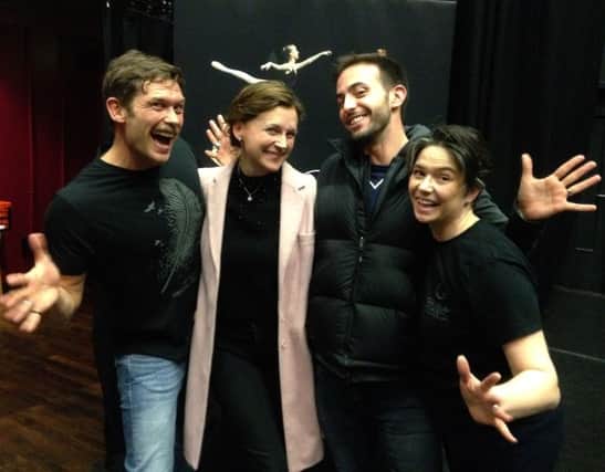 Katie Derham with Eastenders star John Partridge, John Tsouras (Hairspray) and GAPA Principal Suzanne Gielgud