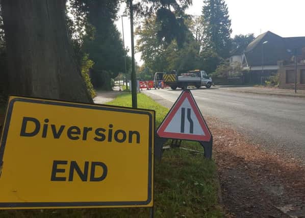 Comptons Lane in Horsham, closed for gas works