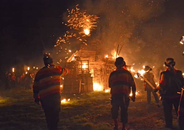 Northiam Bonfire Society 2015 torchlight procession, bonfire  and fireworks October 24th 2015 SUS-151025-122813001