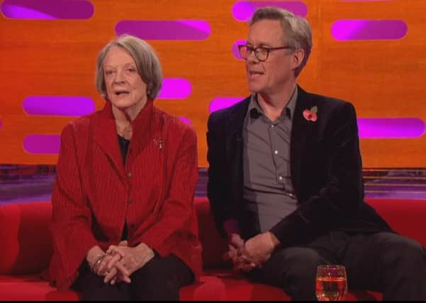 Dame Maggie Smith and  Alex Jennings on BBC One's The Graham Norton Show. Photo contributed by The Graham Norton Show and BBC One.