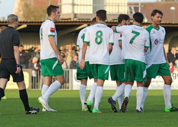 Bognor celebrate their second against East Grinstead / Picture by Tim Hale