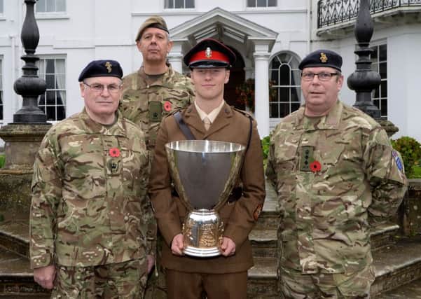 From left, Major Peter Kelly, Major James Morris, Cadet RSM Max Rogerson and Colonel Kevin Hearty
