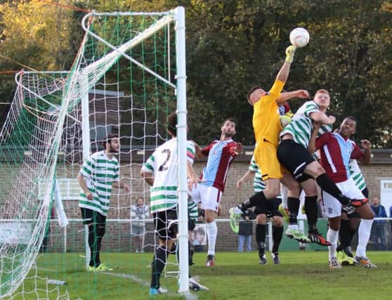 Hastings United on the attack during their FA Trophy first round qualifying victory away to Chipstead on Saturday. Picture courtesy Scott White