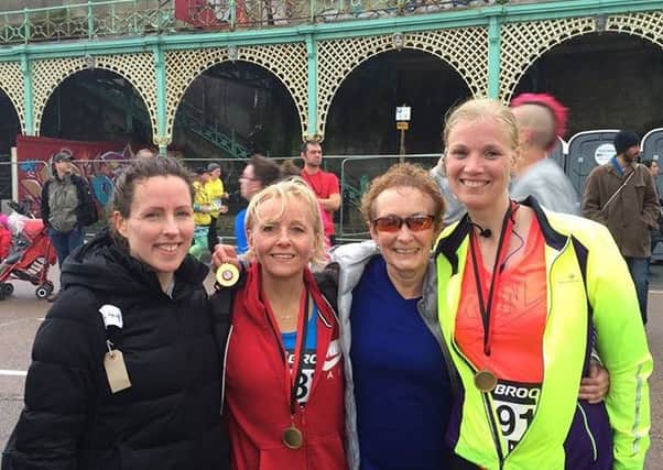 Harriers Shelagh Robinson, Sarah Banks, Marion Hemsworth and Verity Coombes put in great performances despite the strong winds at the Brooks Brighton 10k on Sunday
