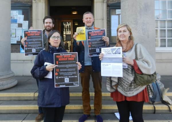 Council staff picketing outside Worthing Town Hall (Lee Billingham, top right)