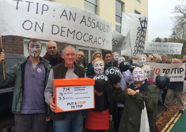 Campaigners protesting TTIP outside the Conservative offices in Chichester