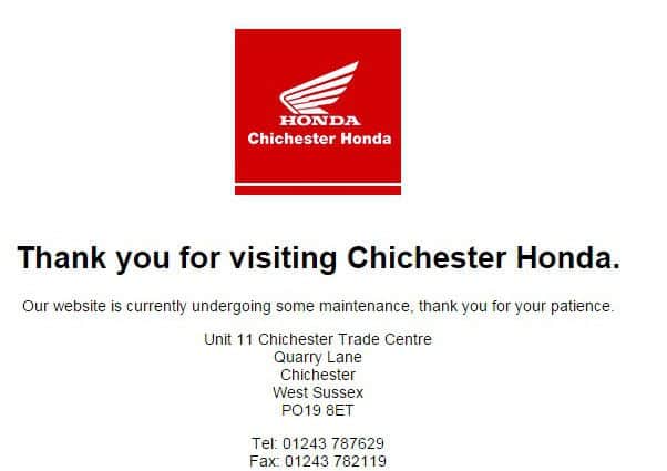 The message greeting people visiting the Chichester Honda website