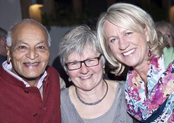 Satish Kumar with Tuppenny Barn founder Maggie Haynes, centre, and patron Sally Taylor