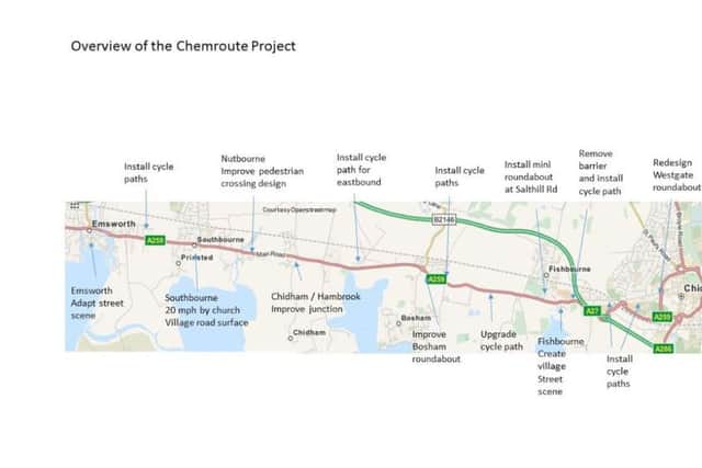 A map of the Chichester-Emsworth cycle route SUS-150928-120110001