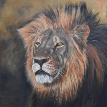 Cecil The Lion painted by Nicky Colbran to be included in the December Art Show at Powedermills Hotel