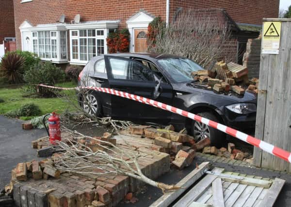 The BMW estate was badly damaged when it crashed into an electricity sub-station at Beaumont Park, Littlehampton