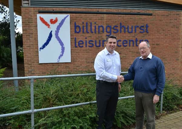 Dale Whiford (left), manager of Billingshurst Leisure Centre, and Billingshurst Lions president Ken Johnson at Billinghurst Leisure Centre SUS-150712-135707001