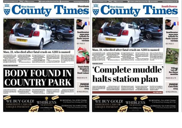 Front pages of the West Sussex County Times Thursday November 19 edition.