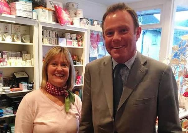 MP Nick Herbert with business owner Sally Matson, promoting Small Business Saturday in Petworth