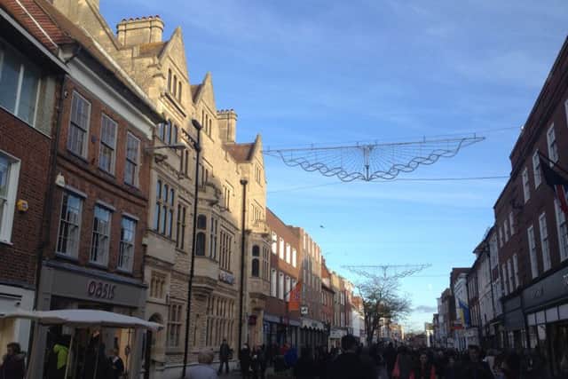 Christmas lights damaged by high winds in East Street, Chichester