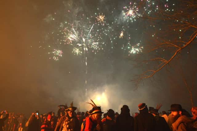 Robertsbridge Bonfire Society. Torchlight procession, bonfire and fireworks. November 21st 2015. SUS-151123-064245001