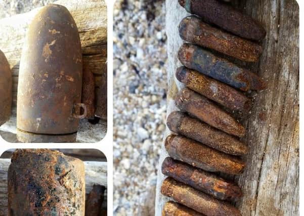 Ordnance on Medmerry Beach PICTURE BY SELSEY COASTGUARD RESCUE TEAM