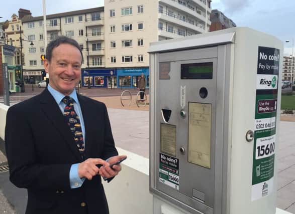 Cllr Ian Hollidge launches the new cashless car parking scheme in Rother SUS-151125-155952001
