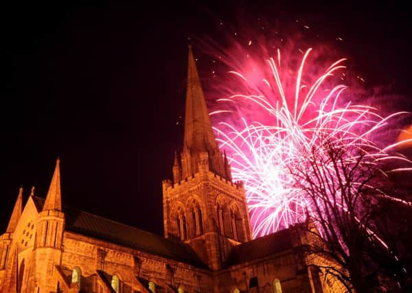 Chichester's stunning 
firework display lights up the cathedral PICTURE BY KATE SHEMILT ks1500596-9