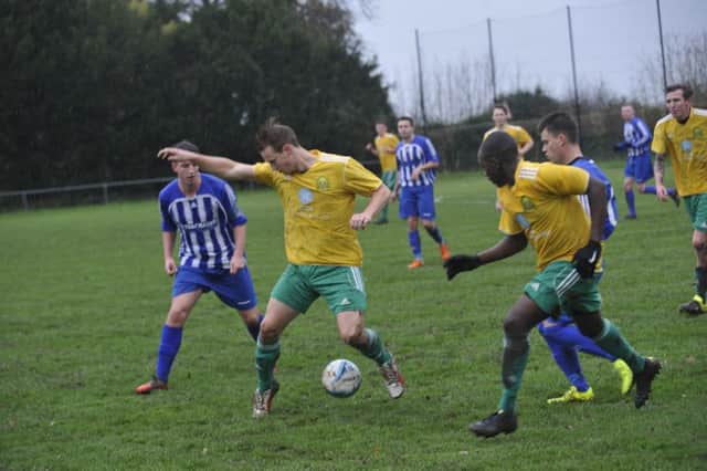 Westfield striker Sam Ellis tries to bring the ball under control during the 5-0 win over Hurstpierpoint on Saturday. Picture by Simon Newstead (SUS-151128-190856002)
