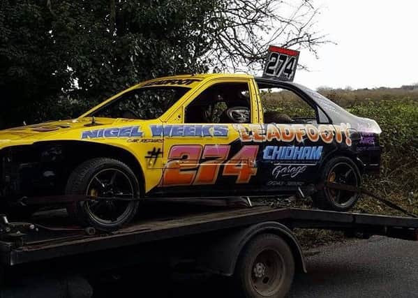 Tom Grantham's banger-racing car on its way home...