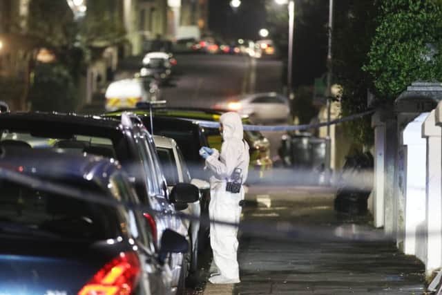 Scenes of Crime Officers (SOCO) at the scene of a triple stabbing in Church Road, St Leonards. Picture by Eddie Mitchell. SUS-150812-100439001