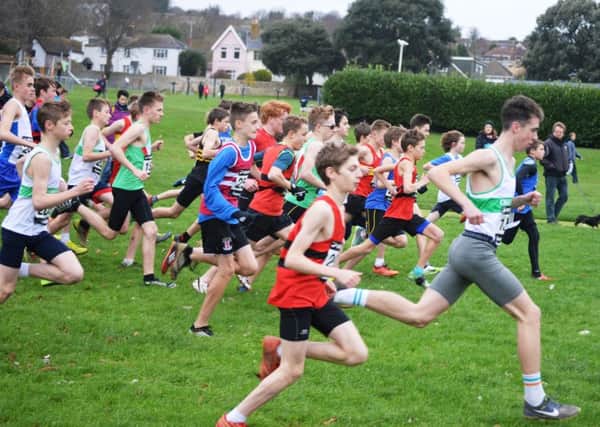 The under-15 boys' race at Lancing - led by Ben Collins / Picture by Guy Ellis