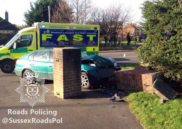A car crashed into a wall in Littlehampton PICTURE FROM SUSSEX POLICE