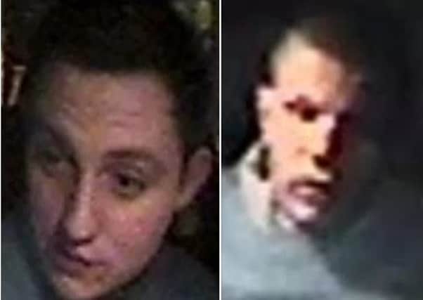 Image of men police would like to speak to in connection with an alleged assault on a taxi driver. Photo by Surrey Police.