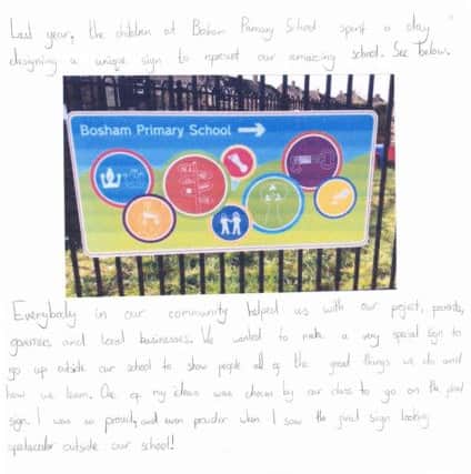 A letter written by a ten-year-old pupil at Bosham Primary School after thieves took the school's sign SUS-151112-150058001