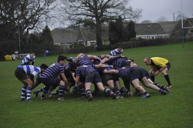 Scrummage action from Hastings & Bexhill's win at home to King's College Hospital on Saturday. Picture by Simon Newstead (SUS-151213-103904002)