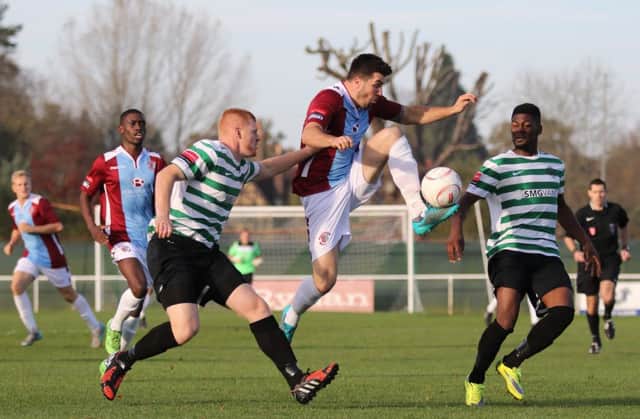 Action from Hastings United's win away to Chipstead in the FA Trophy at the end of October. Picture courtesy Scott White