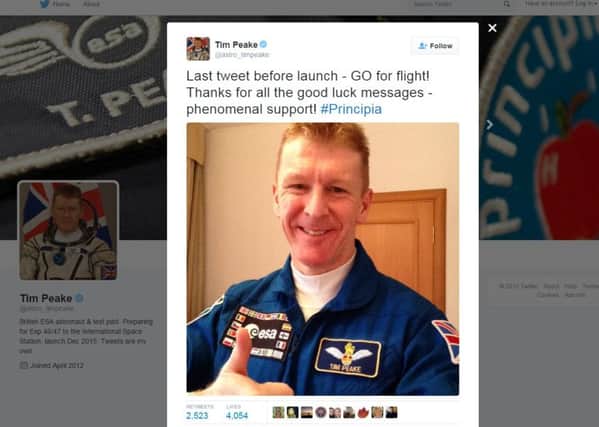 British astronaut Tim Peake's final Tweet from Baikonur, Kazakhstan, ahead of his launch to the International Space Station. Photo: Twitter/PA Wire. SCIENCE_Peake_081501.JPG