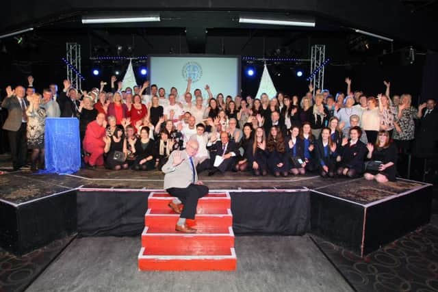 All the winners and sponsors on stage with Fred Dinenage. Photo by Derek Martin SUS-151215-010829008