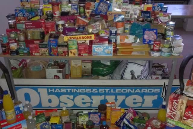 Just some of the food collected during the Observer Christmas Appeal SUS-151221-144243001